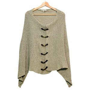 Simply Noelle One Size Net Sweater Poncho Toggle Snap Closure Tan Oatmeal Boho